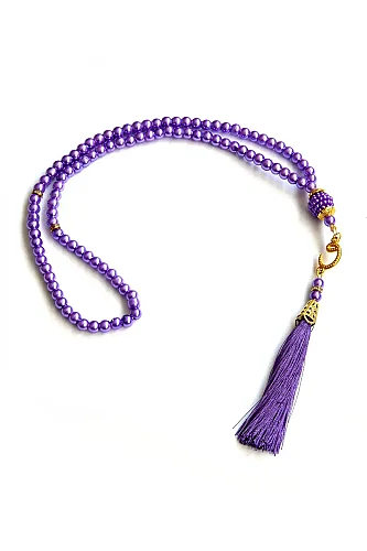 Canım Annem Nakışlı Anneler Günü Hediyesi, Kadife İpek Dokulu Keseli Seccade ve İnci Tesbih Seti - Mor - 4