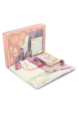 Canım Annem Seccade Seti, Yasin Kitabı, Tesbih, Zikirmatik, Alkolsüz Gül Esansı, Gül Amber Kokusu Seti - Pembe - 1