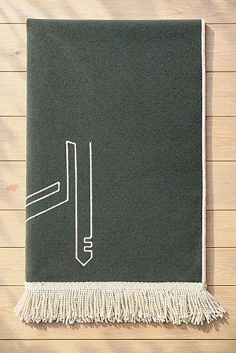 Canım Anneme - Cami Desenli Saçaklı Kadife Seccade - Haki Yeşil - 3