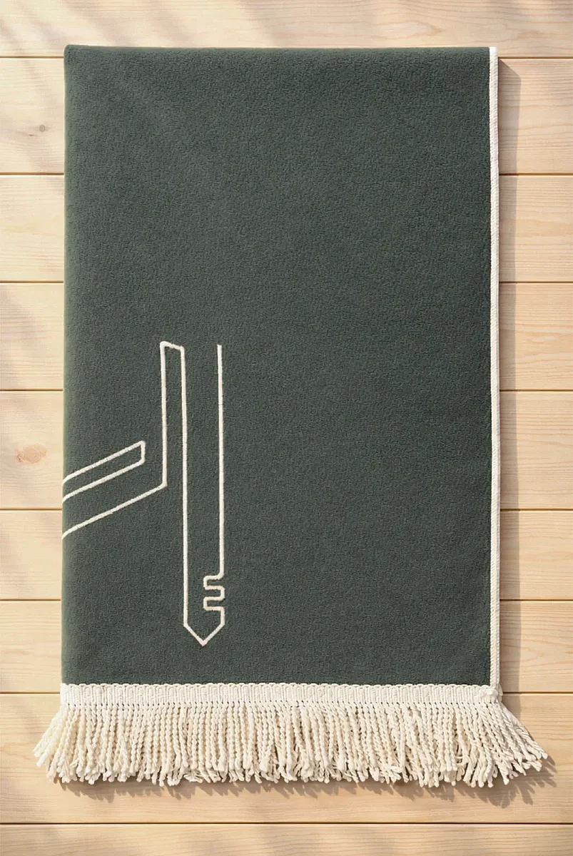 Canım Anneme - Cami Desenli Saçaklı Kadife Seccade - Haki Yeşil - 3