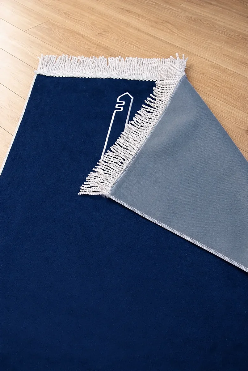 Canım Anneme - Cami Desenli Saçaklı Kadife Seccade - Lacivert - 2