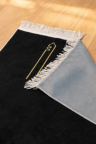 Canım Anneme - Cami Desenli Saçaklı Kadife Seccade - Siyah - ihvanonline (1)