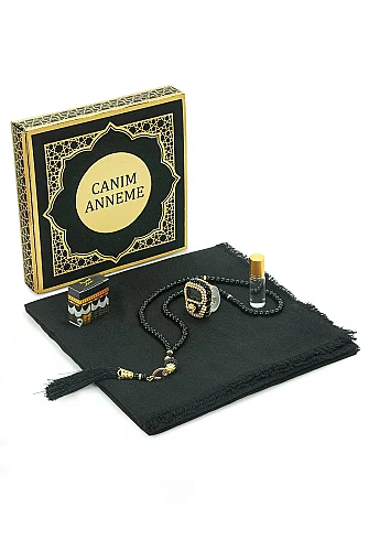 Anneler Gününe Özel - İnci Tesbih Zikirmatik Esans Şal Hediyelik Set - Siyah - İhvan (1)