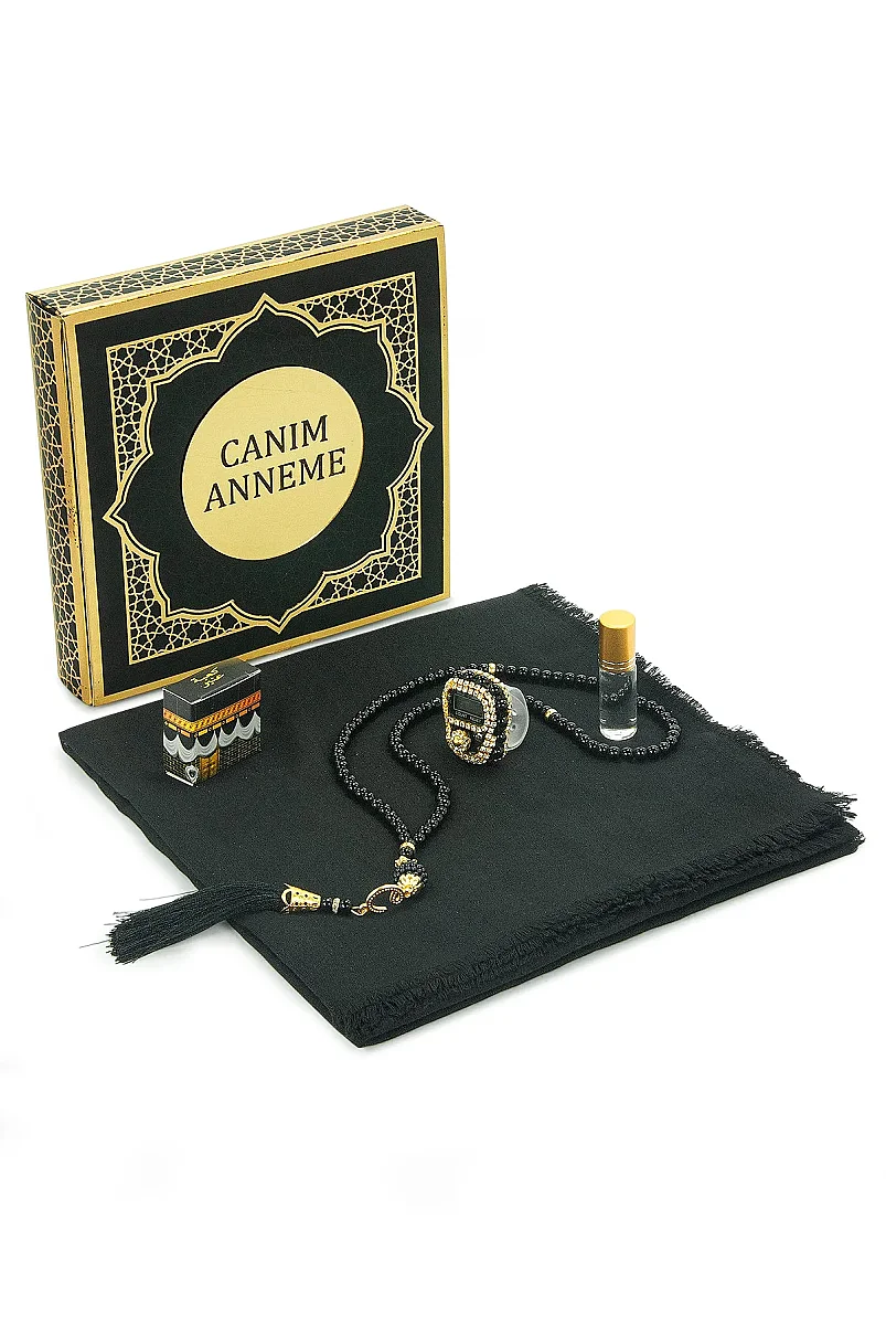 Anneler Gününe Özel - İnci Tesbih Zikirmatik Esans Şal Hediyelik Set - Siyah - 2