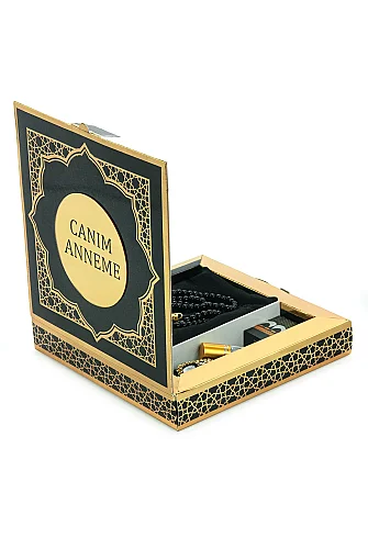 Anneler Gününe Özel - İnci Tesbih Zikirmatik Esans Şal Hediyelik Set - Siyah - 5