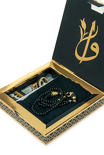 Anneler Gününe Özel - İnci Tesbih Zikirmatik Esans Şal Hediyelik Set - Siyah - 4