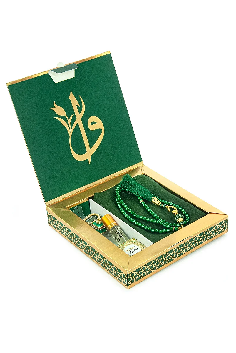 Anneler Gününe Özel - İnci Tesbih Zikirmatik Esans Şal Hediyelik Set - Yeşil - 2