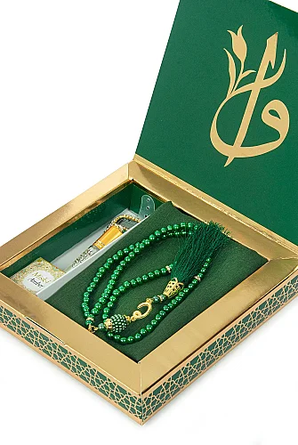 Anneler Gününe Özel - İnci Tesbih Zikirmatik Esans Şal Hediyelik Set - Yeşil - 3