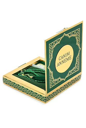 Anneler Gününe Özel - İnci Tesbih Zikirmatik Esans Şal Hediyelik Set - Yeşil - 5