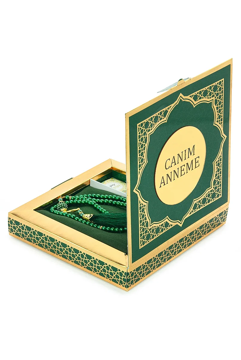 Anneler Gününe Özel - İnci Tesbih Zikirmatik Esans Şal Hediyelik Set - Yeşil - 5
