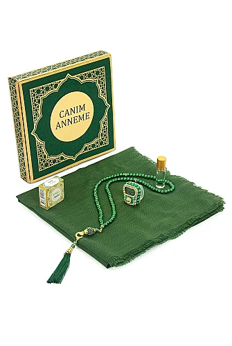 Anneler Gününe Özel - İnci Tesbih Zikirmatik Esans Şal Hediyelik Set - Yeşil - 4