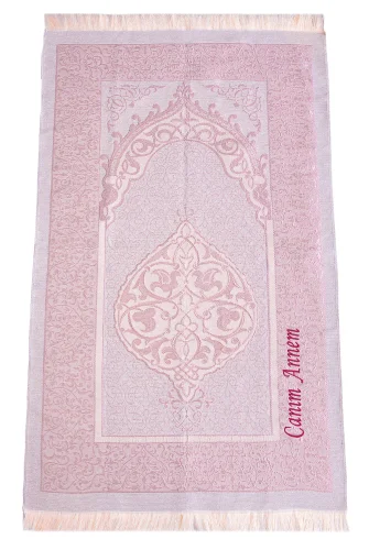 Canım Anneme İsim Nakışlı Seccade ve İnci Tesbihli Özel Silindir Kutulu Set - 5