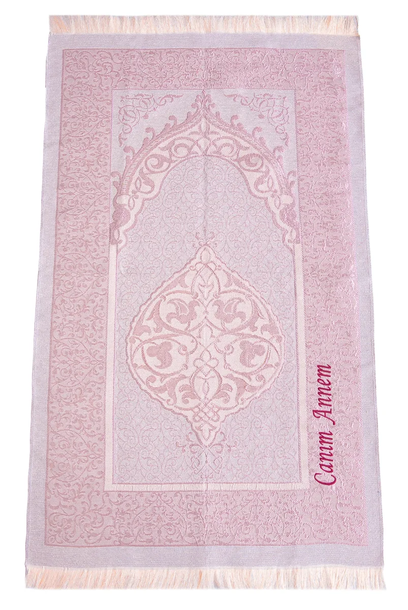 Canım Anneme İsim Nakışlı Seccade ve İnci Tesbihli Özel Silindir Kutulu Set - 5