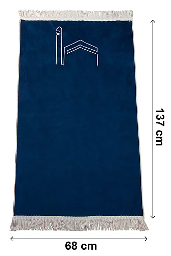 Canım Anneme - Kabe Desenli Saçaklı Kadife Seccade - Lacivert - 4