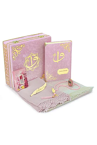 Canım Anneme - Sandıklı Kadife Yasin Seti - Seccadeli, Tesbihli, Zikirmatikli,Esanslı - Anneler Günü Hediyesi - Pembe - 3