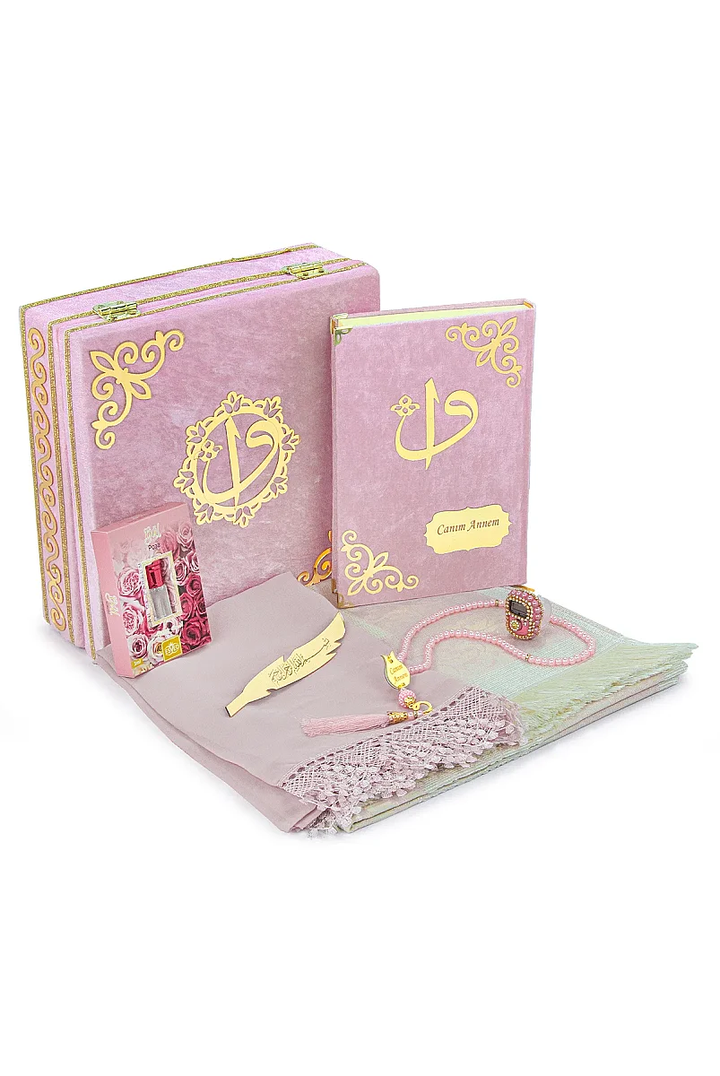 Canım Anneme - Sandıklı Kadife Yasin Seti - Seccadeli, Tesbihli, Zikirmatikli,Esanslı - Anneler Günü Hediyesi - Pembe - 3