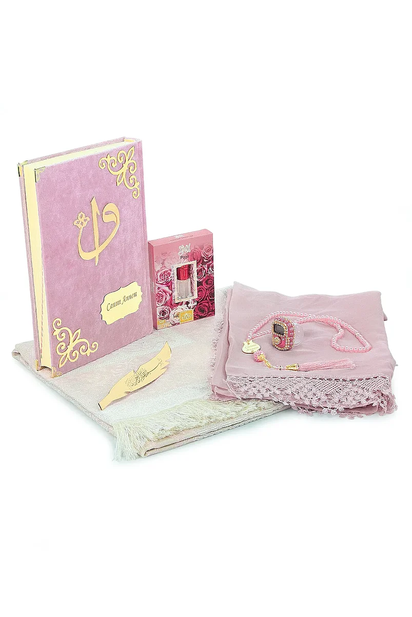 Canım Anneme - Sandıklı Kadife Yasin Seti - Seccadeli, Tesbihli, Zikirmatikli,Esanslı - Anneler Günü Hediyesi - Pembe - 4