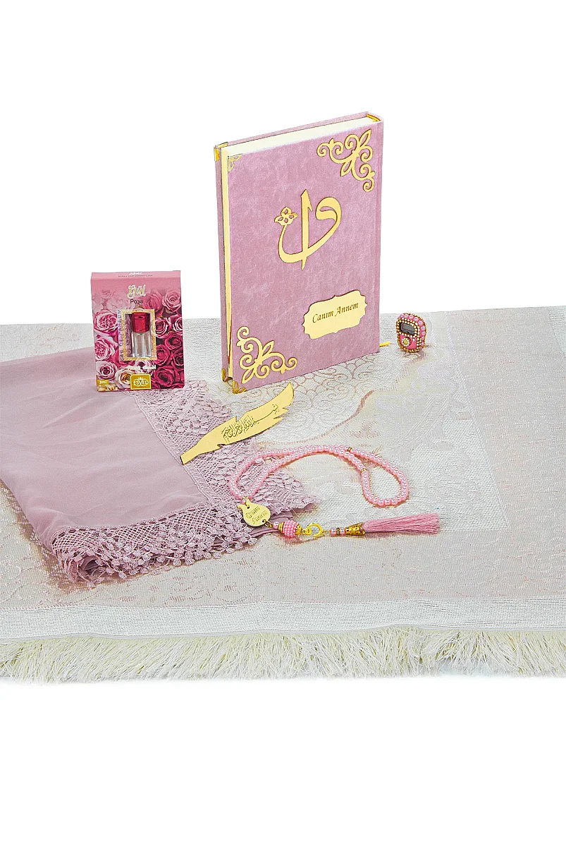 Canım Anneme - Sandıklı Kadife Yasin Seti - Seccadeli, Tesbihli, Zikirmatikli,Esanslı - Anneler Günü Hediyesi - Pembe - 2
