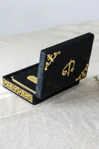 Canım Babam - Babalar Günü Hediyesi - Elif Vav Pleksi Süslemeli Hediyelik Kadife Kaplı Kutulu Kuranı Kerim - Siyah - 4