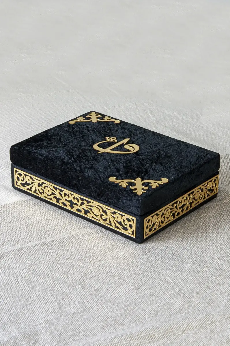 Canım Babam - Babalar Günü Hediyesi - Elif Vav Pleksi Süslemeli Hediyelik Kadife Kaplı Kutulu Kuranı Kerim - Siyah - 3
