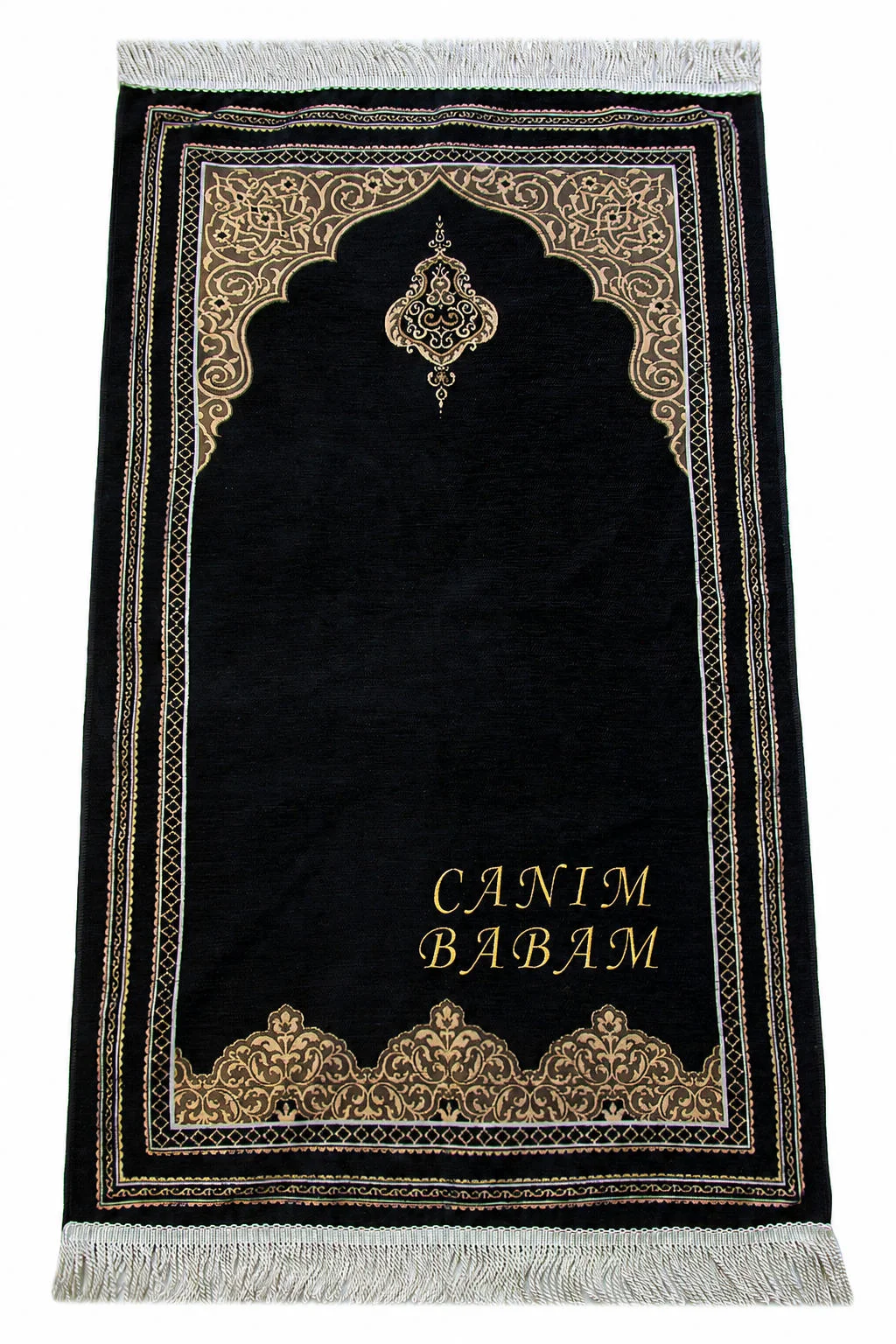 Canım Babam - Babalar Günü Hediyesi - İsim Nakışlı Şönil Seccade - Siyah - 1