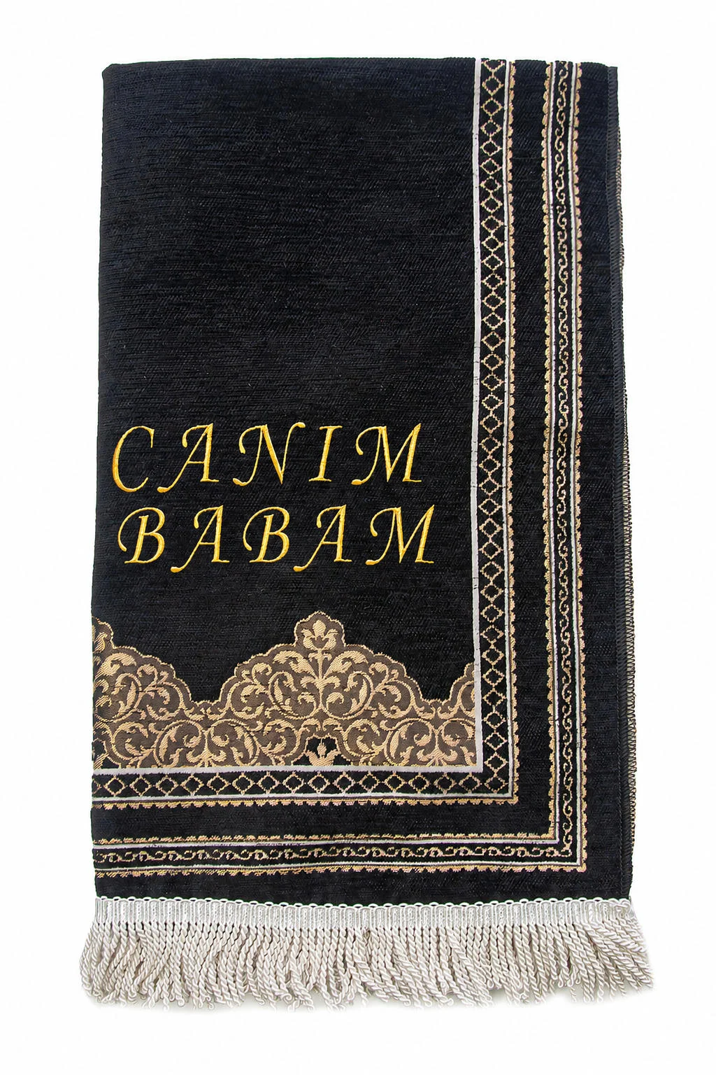 Canım Babam - Babalar Günü Hediyesi - İsim Nakışlı Şönil Seccade - Siyah - 3
