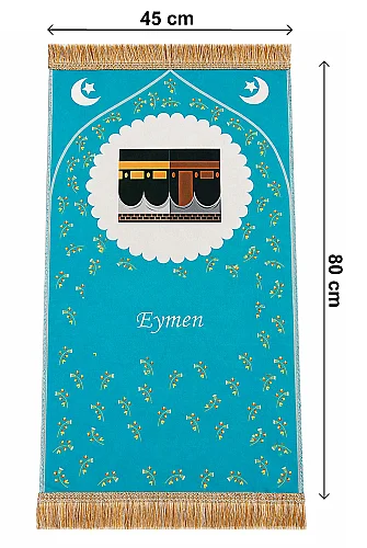 Çantalı Erkek Çocuk İbadet Seti Mavi Kabe Motifli İsimli Seccade Orta Boy Kuranı Kerim Tesbihli - 10