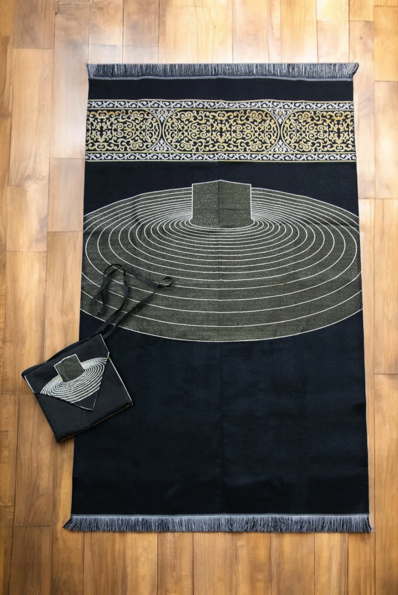 Çantalı Kabe Tavaf Halkaları Motifli Seccade – Goblen Kumaş, Taşınabilir Askılı Model - 1