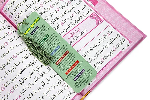 Çantalı Kız Çocuk İbadet Seti Pembe Kabe Motifli İsimli Seccade Orta Boy Kuranı Kerim Tesbihli - 8