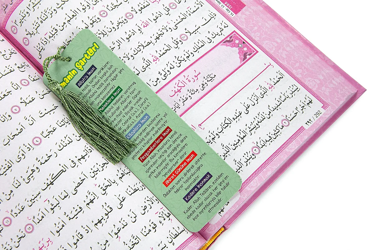 Çantalı Kız Çocuk İbadet Seti Pembe Kabe Motifli İsimli Seccade Orta Boy Kuranı Kerim Tesbihli - 8