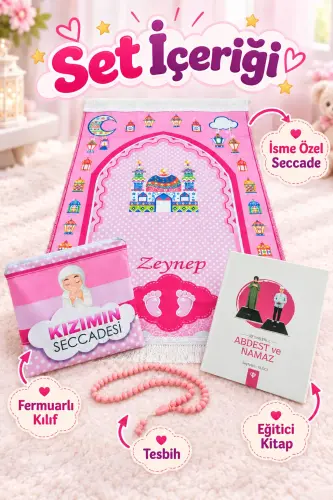 Çantalı Kız Çocuk İsimli Seccade, Tesbih, Namaz Öğreniyorum Kitabı Seti - ihvanonline (1)