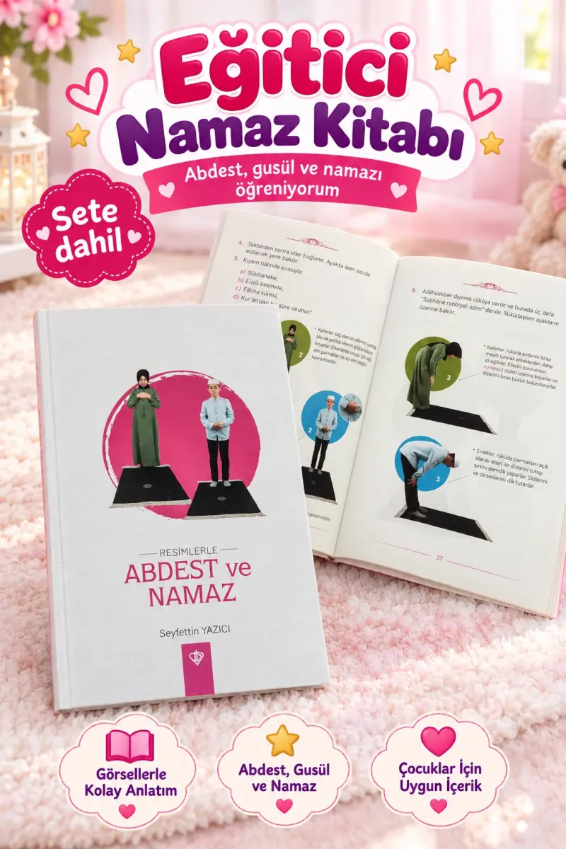 Çantalı Kız Çocuk İsimli Seccade, Tesbih, Namaz Öğreniyorum Kitabı Seti - 4