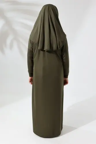 Çantalı Kız Çocuk Namaz Elbisesi, İsimli Seccade, Tesbih ve Namaz Öğreniyorum Kitabı Seti - Haki - 5