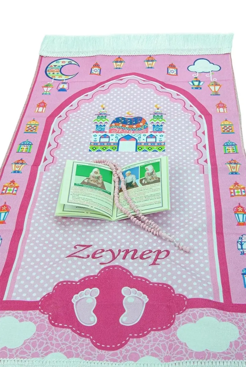 Çantalı Kız Çocuk Namaz Elbisesi, İsimli Seccade, Tesbih ve Namaz Öğreniyorum Kitabı Seti - Lacivert - 6