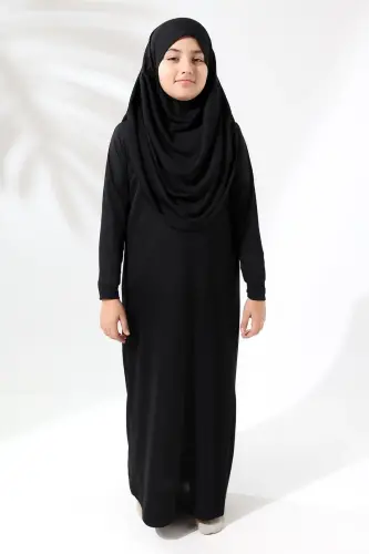 Çantalı Kız Çocuk Namaz Elbisesi, İsimli Seccade, Tesbih ve Namaz Öğreniyorum Kitabı Seti - Siyah - 4