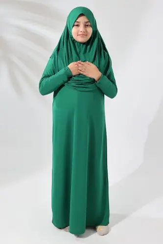 Çantalı Kız Çocuk Namaz Elbisesi, İsimli Seccade, Tesbih ve Namaz Öğreniyorum Kitabı Seti - Yeşil - 4