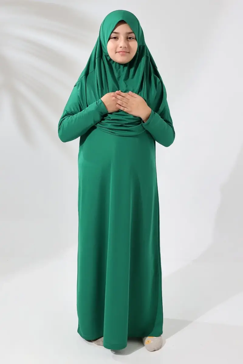 Çantalı Kız Çocuk Namaz Elbisesi, İsimli Seccade, Tesbih ve Namaz Öğreniyorum Kitabı Seti - Yeşil - 4