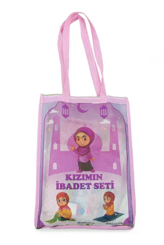 Çantalı Kuran Kursu Elif Ba Kitabı Çocuk Seccade İbadet Seti Pembe - ihvanonline (1)