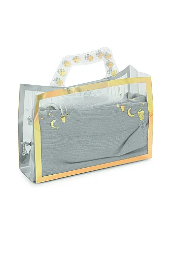 Çantalı Şal Seti – Takke, Tesbih ve Taşlı Zikirmatikli Hediye Seti - Mevlüt Hediyesi - Gri - 4