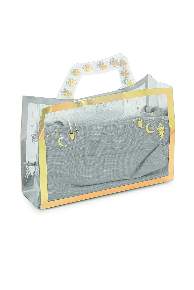 Çantalı Şal Seti – Takke, Tesbih ve Taşlı Zikirmatikli Hediye Seti - Mevlüt Hediyesi - Gri - 4