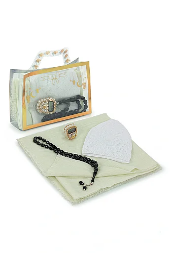 Çantalı Şal Seti – Takke, Tesbih ve Taşlı Zikirmatikli Hediye Seti - Mevlüt Hediyesi - Krem - ihvanonline (1)