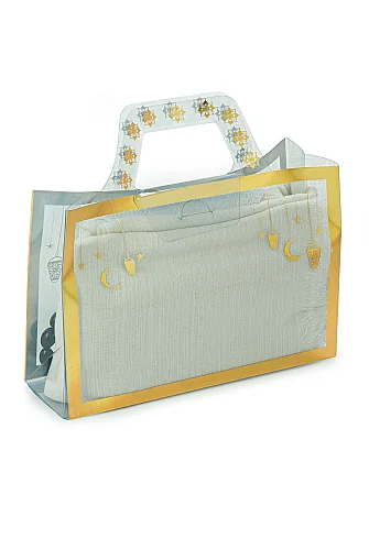 Çantalı Şal Seti – Takke, Tesbih ve Taşlı Zikirmatikli Hediye Seti - Mevlüt Hediyesi - Krem - 4