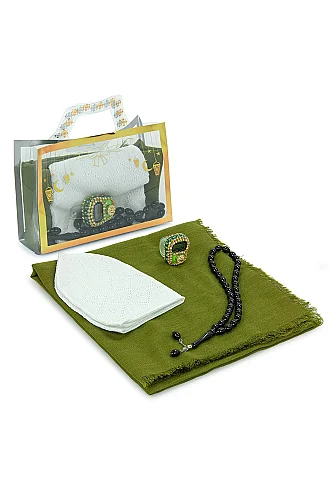 Çantalı Şal Seti – Takke, Tesbih ve Taşlı Zikirmatikli Hediye Seti - Mevlüt Hediyesi - Yeşil - ihvanonline (1)