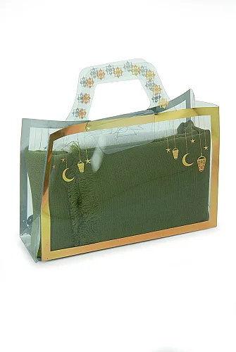 Çantalı Şal Seti – Takke, Tesbih ve Taşlı Zikirmatikli Hediye Seti - Mevlüt Hediyesi - Yeşil - 4