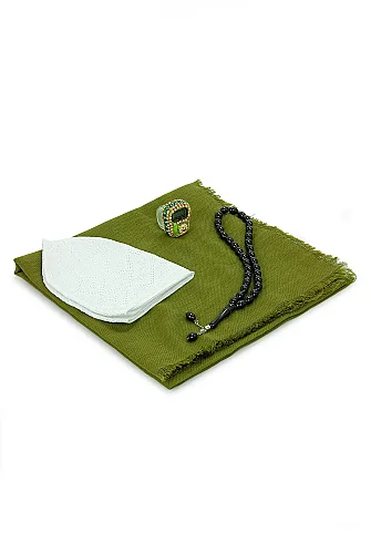 Çantalı Şal Seti – Takke, Tesbih ve Taşlı Zikirmatikli Hediye Seti - Mevlüt Hediyesi - Yeşil - 7