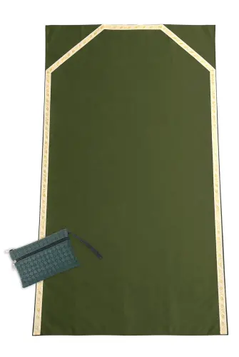 Çantalı Seccade - Fermuarlı Taşıma Çantalı Katlanabilir Seyahat Seccadesi - Yeşil - 1