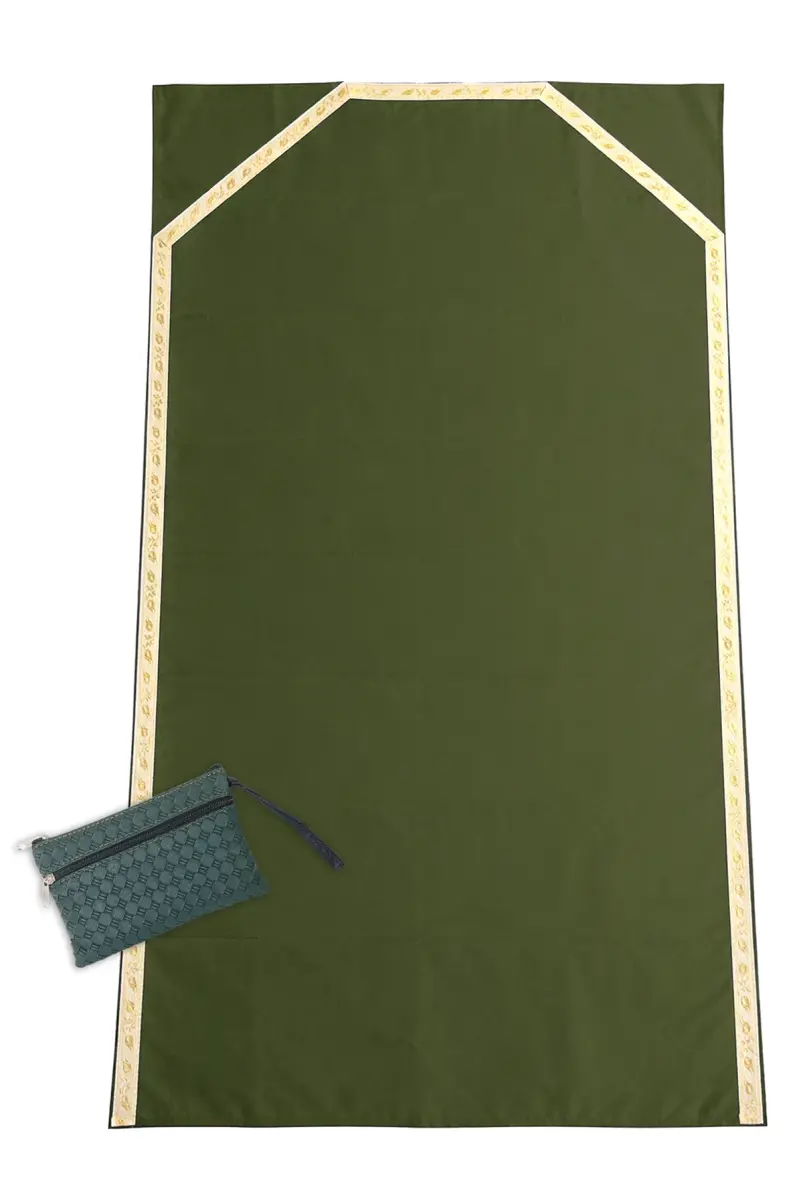 Çantalı Seccade - Fermuarlı Taşıma Çantalı Katlanabilir Seyahat Seccadesi - Yeşil - 1