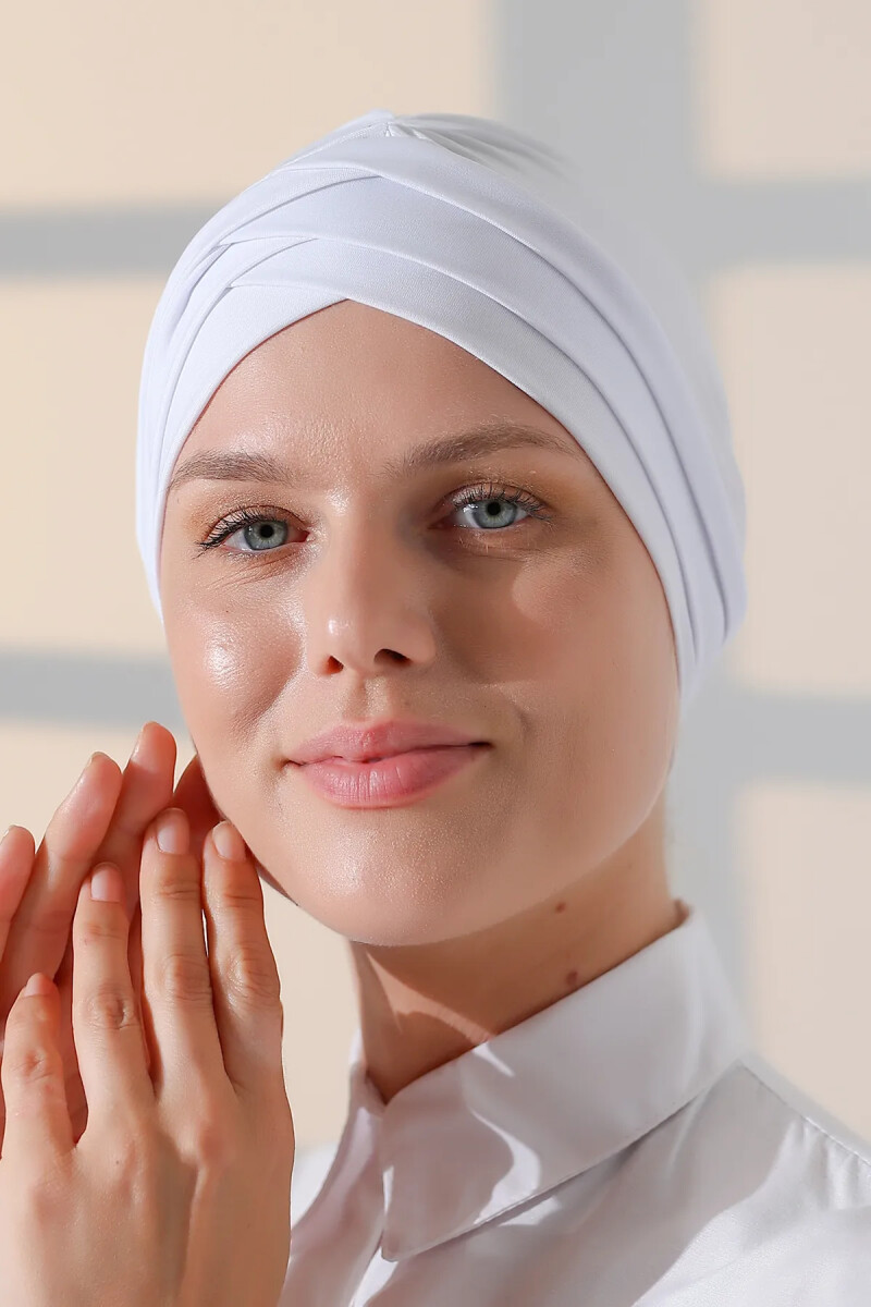 Çapraz 3 Bantlı Çift Taraflı Kadın Tesettür Bone Beyaz - ihvanonline