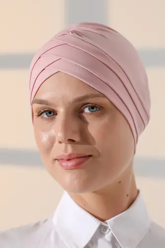 Çapraz 3 Bantlı Çift Taraflı Kadın Tesettür Bone Pembe - 1