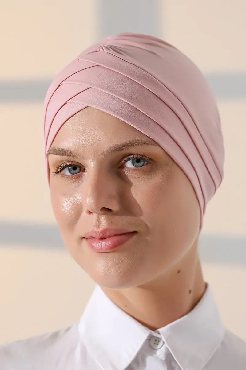 Çapraz 3 Bantlı Çift Taraflı Kadın Tesettür Bone Pembe - 1